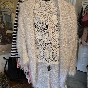 SALONI White Textured Open-Front Cardigan